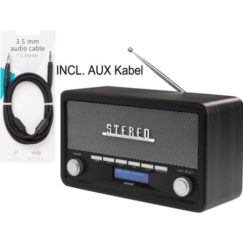 Denver - DAB Radio met Bluetooth - AUX Input - AUX Kabel meegeleverd - Retro