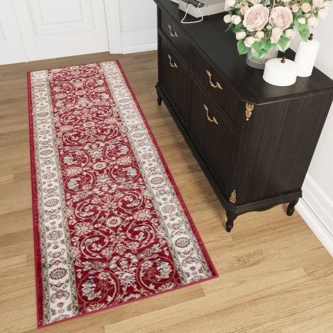 Tapiso Colorado Tapijt Loper Rood Creme Traditioneel Woonkamer Hal Slaapkamer Maat - 80x1400