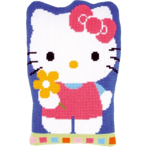 Kruissteekvormkussen kit Hello Kitty met bloem - Vervaco - PN-0153955