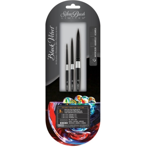 Silver Brush - Black Velvet - Aquarel, Inkt & Gouache penselen - Beginner Round Set van 3