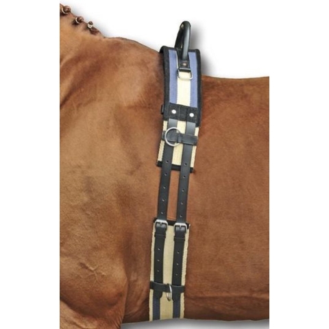 Longeersingel met handvat donkerblauw/beige Pony