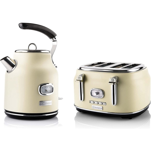 Westinghouse Retro Waterkoker +  Broodrooster 4 Sleuven - Wit