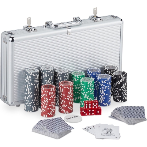 Relaxdays poker set - 300 poker chips - pokerkoffer - Texas Hold'em - 5 dobbelstenen