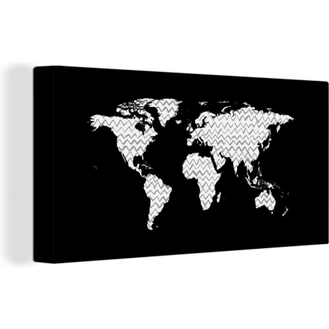 Wanddecoratie Wereldkaart - Wit - Patroon - Canvas - 160x80 cm