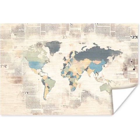 Poster Wereldkaart - Vintage - Pastel - 180x120 cm XXL