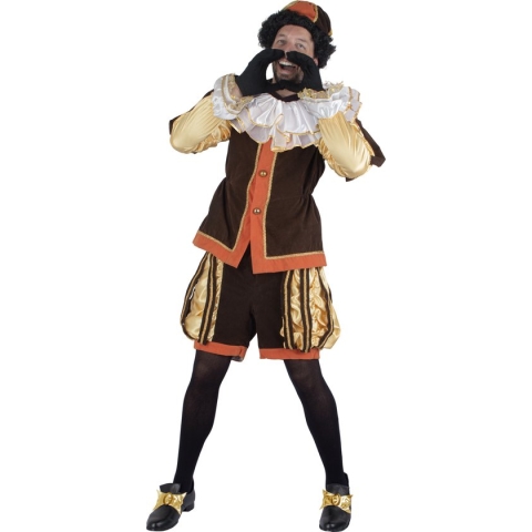 Luxe Pieten kostuum bruin met geel.Maat 52/54 Incl baret.