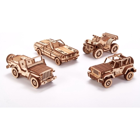 Wood Trick Set van Voertuigen - Houten Modelbouw