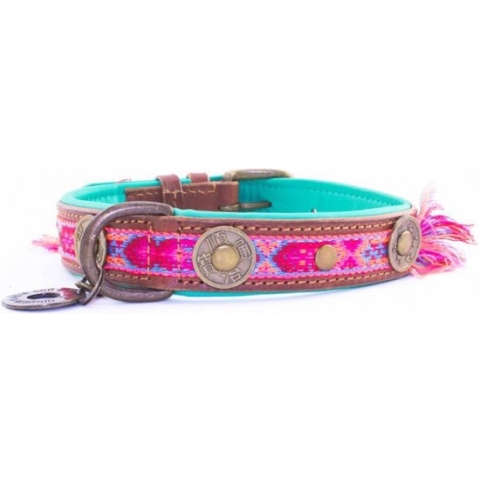 Dwam Halsband Boho Rosa Roze&Turquoise - Hondenhalsband - 29-33x2.5 cm
