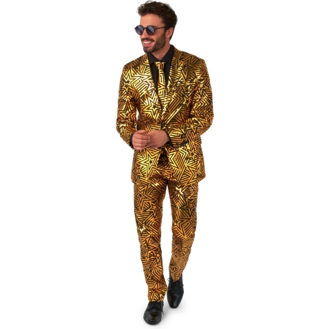 OppoSuits Shiny Star - Heren Pak - Kerst, Oud En Nieuw NYE Pak - Zwart - Maat: EU 52