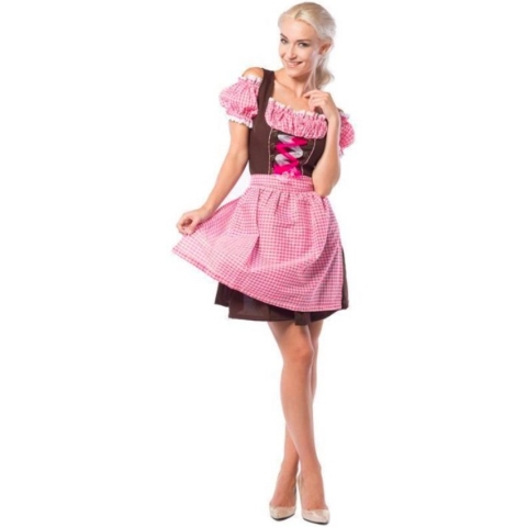 Partyxclusive Dirndl Anne-ruth Dames Polyester Roze/bruin Mt Xl