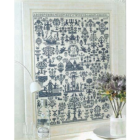 Merklap blauw Anno 1830 borduurpakket - Permin