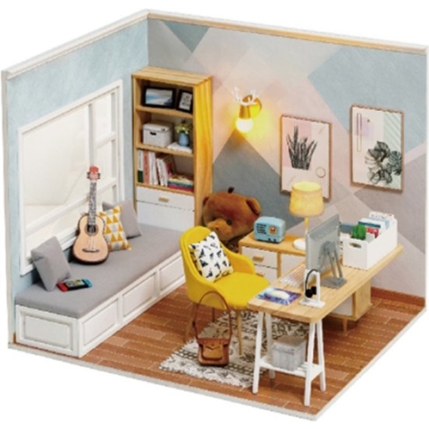 Miniatuurhuisje - bouwpakket - Miniature scene - woonkamer - Sunshine study - studio - Dolls House