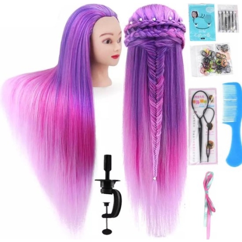 SassyGoods® Oefenhoofd met Statief - Kappershoofd - Oefenpop Kapper - Incl. Styling Accessoires - Paars - 70 cm