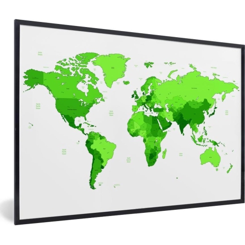 Fotolijst incl. Poster - Wereldkaart - Trendy - Groen - 120x80 cm - Posterlijst