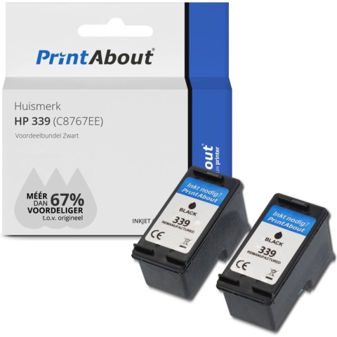 PrintAbout - Inktcartridge / Alternatief voor de HP C8767EE (nr 339) / Zwart 2-pack