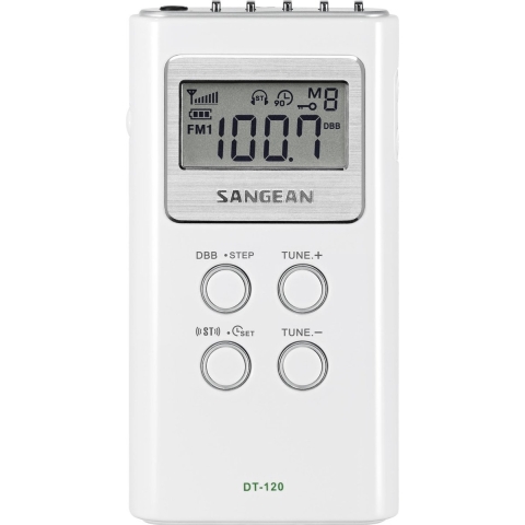 Sangean Pocket 120 - DT-120 - Zakradio, AM/FM, batterijen - Wit