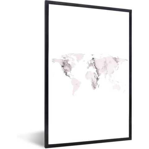 Fotolijst incl. Poster - Wereldkaart - Marmer - Klassiek - 80x120 cm - Posterlijst