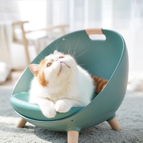 Katten bed met kruik, kussen en schommel mogelijkheid - groen