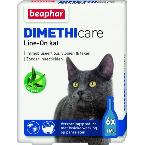 Beaphar Dimethicare Line-On Kat - Anti vlooien en tekenmiddel - 6 x 6x1 ml