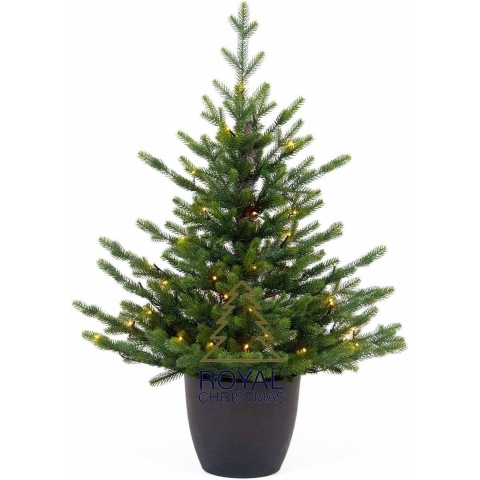Royal Christmas - Mini POT Artificial Christmas Tree - 100% PE - 70 Warm LED Lights - EU Battery - 90 cm