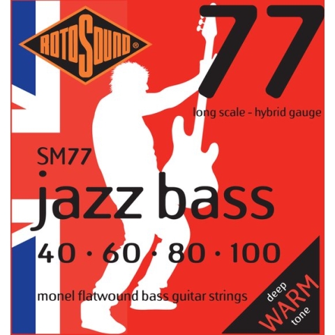 Rotosound bas snaren SM77, 4er 40-100 Jazz bas 77, Monel Flatwound - Snarenset voor 4-string basgitaar