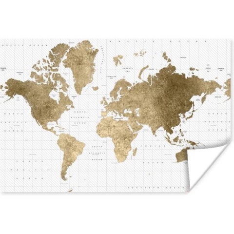 Poster Wereldkaart - Goud - Glitter - 180x120 cm XXL