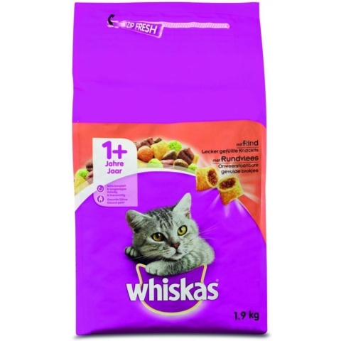 6x Whiskas Droog Adult Rund 1,9 kg