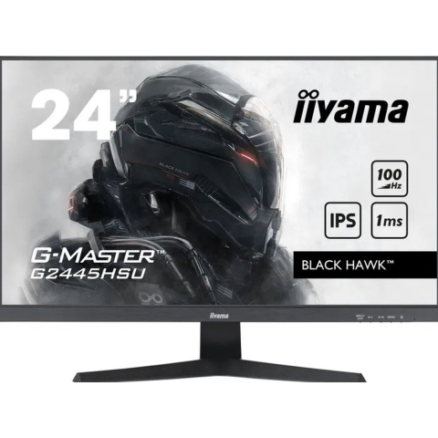 Iiyama G-Master Black Hawk G2445HSU-B1 - LED-monitor - 24" IPS - 1920 x 1080 Full HD - 100Hz - 250 cd/m² - 1300:1 - 1 ms - HDMI, DisplayPort, 2x usb - Luidsprekers - Zwart