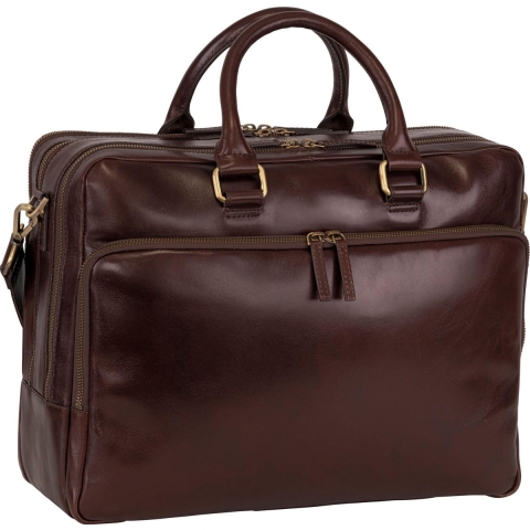 Leonhard Heyden Cambridge laptoptas 3-vaks 15 inch - Roodbruin