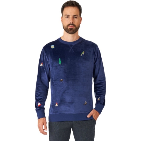 OppoSuits Deluxe Velvet Navy - Xmas Icons - Heren Sweater - Kerst Trui - Blauw - Maat S