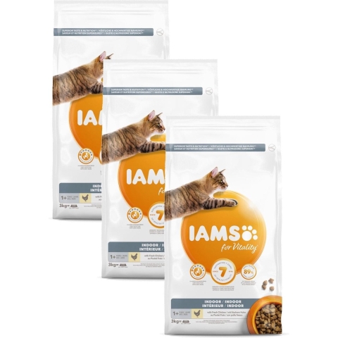 3x Iams Kat Adult Indoor Kip 3 kg