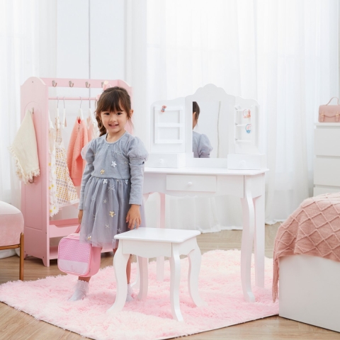Teamson Kids Houten Kaptafel Kinderen - Tafel en Stoel Set - Wit
