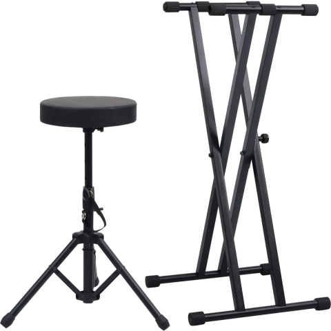 vidaXL-Keyboardstandaard-en--kruk-dubbel-versterkt-zwart