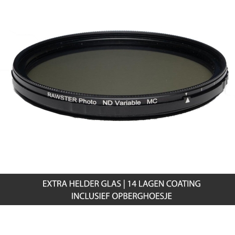 RAWSTER Photo • Variabel ND / Grijsfilter ND2-ND400 (2-8 stops) • 95mm • Slim frame • Multi-coated