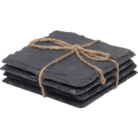 24x stuks Leisteen onderzetters vierkant 10 cm - Onderzetters voor glazen en bekers