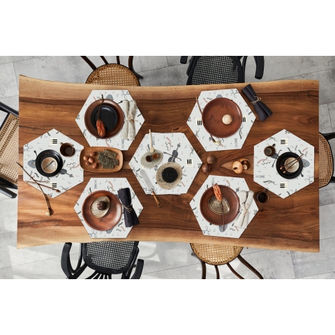 Placemats hexagon - Onderleggers placemats - Placemat zeshoek - Patroon - Muziek - Viool - 10 stuks