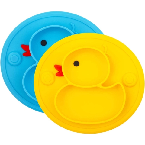 Put plates with compartments - Silicone Baby Board / Non-Slip Kids Placemat with Suction Cups - Self-Feeding Training