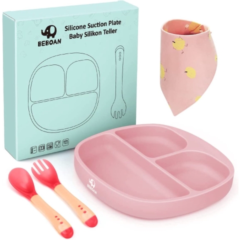 Put plates with compartments - Silicone Baby Board / Non-Slip Kids Placemat with Suction Cups - Self-Feeding Training