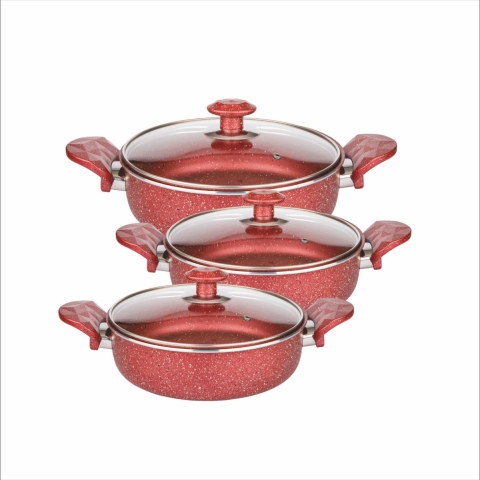 Aurea - Set van 3 braadpannen graniet coating - Met deksel - Bordeaux