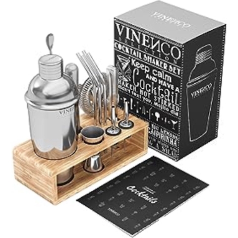 Cocktail set - 13 delig cocktail shaker set - inclusief bamboe standaard