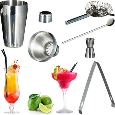Relaxdays 4x cocktail set 5-delig - barset met shaker - barmixer - cocktailshakerset - rvs