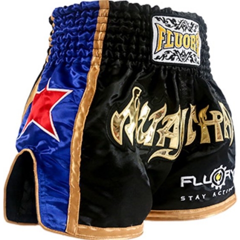 Fluory Muay Thai Short Kickboks Broek Zwart MTSF08 maat XS