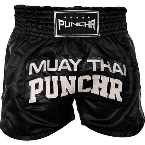 PunchR™ Muay Thai Short Crocodile Zwart Wit maat XS