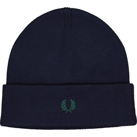 Fred Perry merino wol beanie muts - marine blauw - Maat: One size