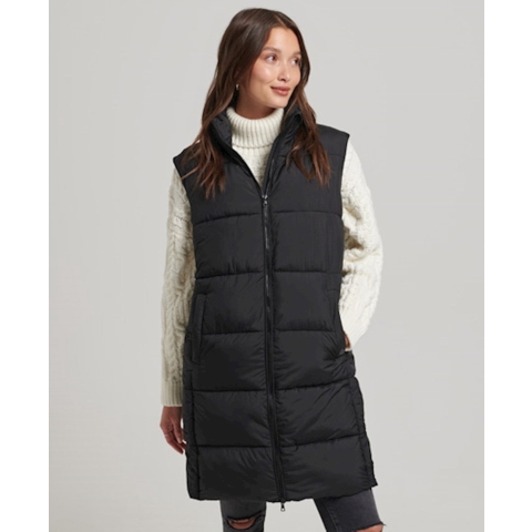 Superdry Dames Lange gewatteerde bodywarmer met capuchon