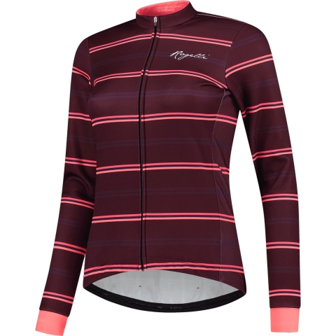 Rogelli Stripe Winterjack - Dames - Fietsjack - Bordeaux/Coral - Maat XL