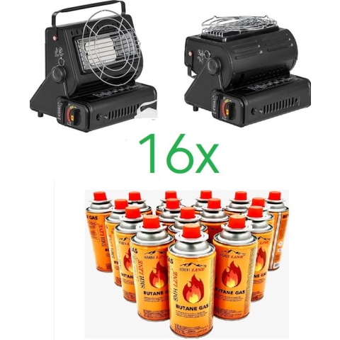SMH LINE® Draagbare Gaskachel - 2 in1 - Camping gaskachel - Incl. 16x Gasflessen