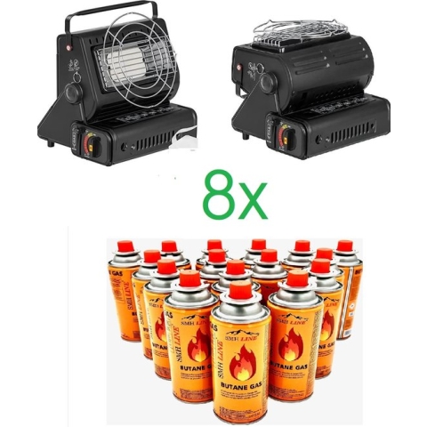 SMH LINE® Draagbare Gaskachel - 2 in1 - Camping gaskachel - Incl. 8x Gasflessen