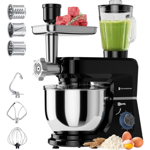 KitchenBrothers Keukenmachine - Complete Set - 15 Accessoires - Keukenrobot - 6L - 1500W - Zwart