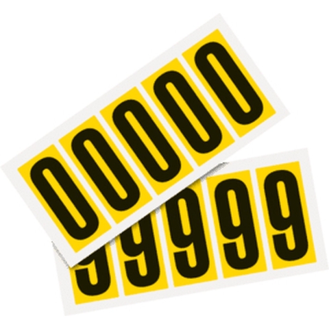 Set cijfer stickers 0-9 - zelfklevende folie - 20 kaarten - geel zwart teksthoogte 75 mm